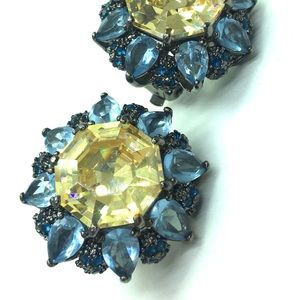 Signed BJ Swarovski multi stone clip on Earrings